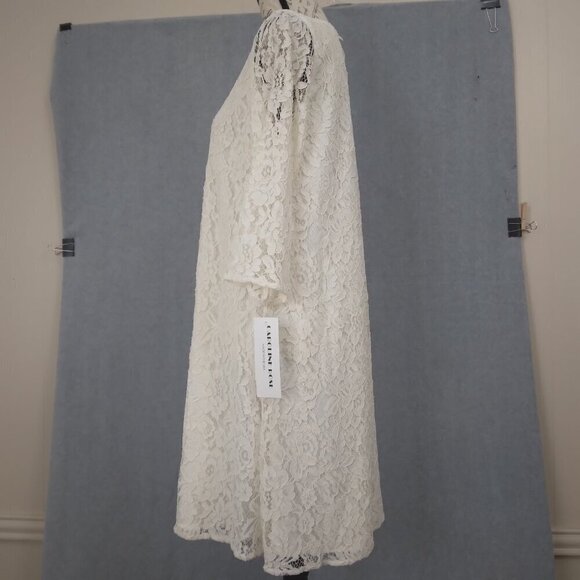 NWT Caroline Rose | Lace Round Neck 3/4 Sleeve Shift Dress Ivory | Size S - Picture 5 of 13